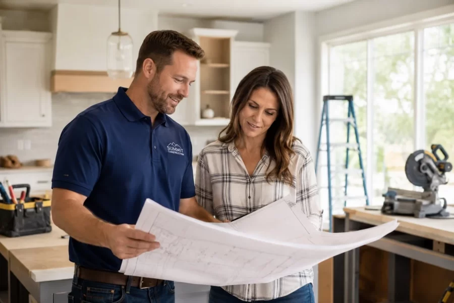 Residential contractor showing license and insurance documents before starting home remodel project.