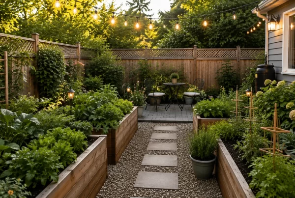 Backyard Garden ideas for small yards with raised beds and patio