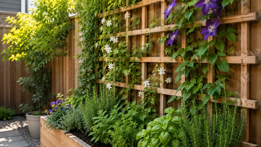 Vertical trellis garden idea for a narrow small backyard